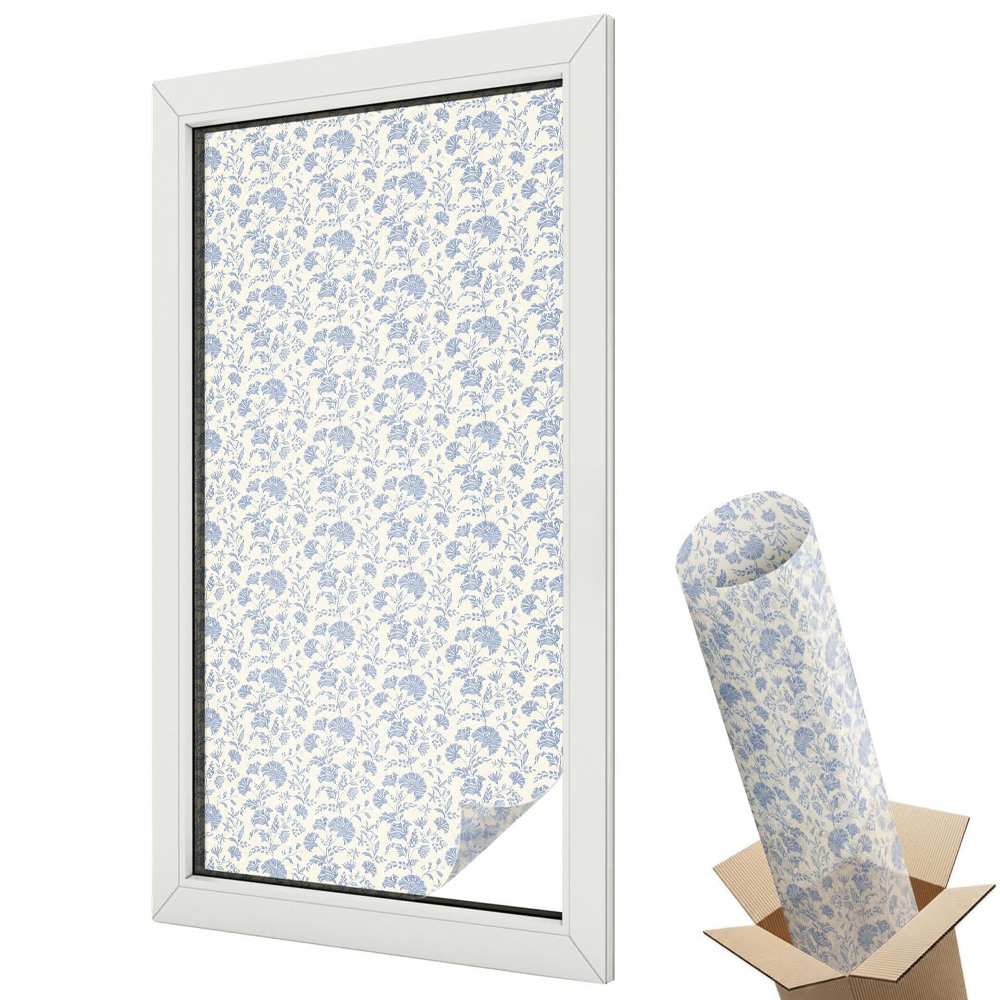 Ablakfólia ólomüveg hatással Kék virágok finom elegancia