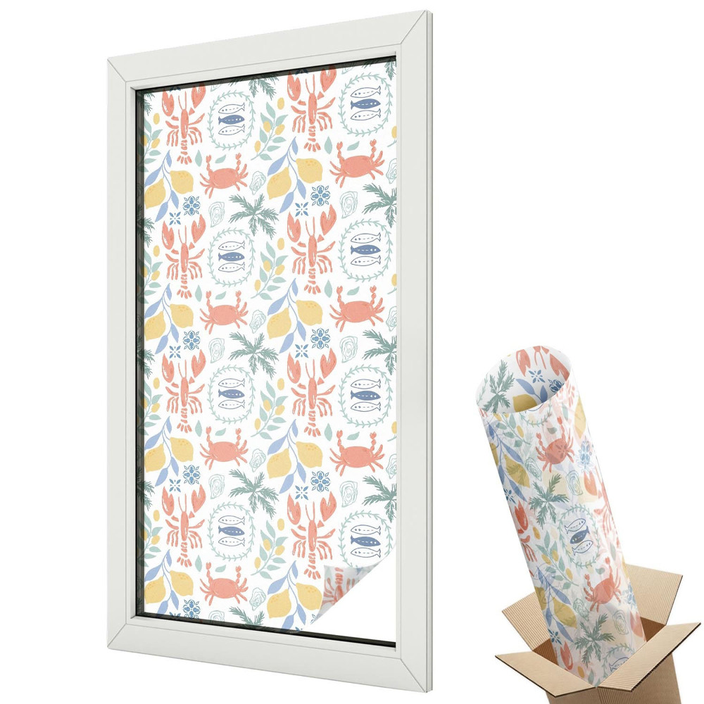 Ablakfólia tejüveg Tengerészeti minta homárokkal és citromokkal