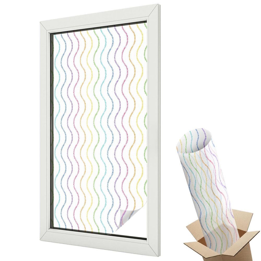 Ablakfólia ólomüveg hatással Színes hullámos vonalak szimmetrikus minta