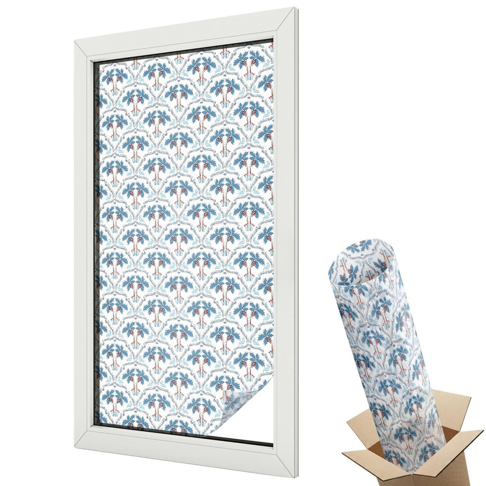 Ablakfólia ólomüveg hatással Szimmetrikus pálmafák rusztikus stílusban