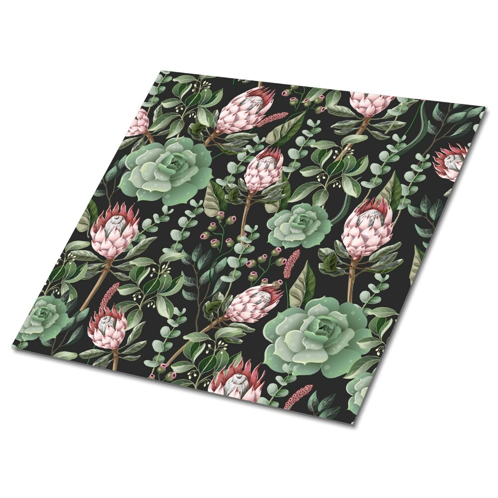 Vinyl padló falra Virágminta pozsgásokkal és proteákkal