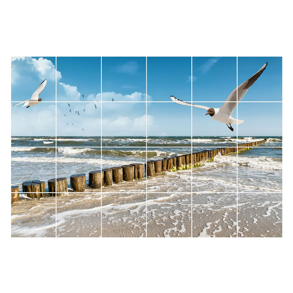 Fali csempe matrica Tengeri táj madarakkal