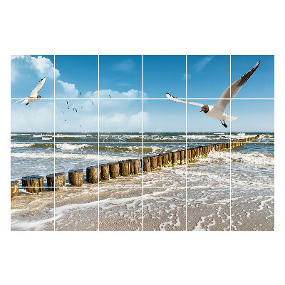 Fali csempe matrica Tengeri táj madarakkal