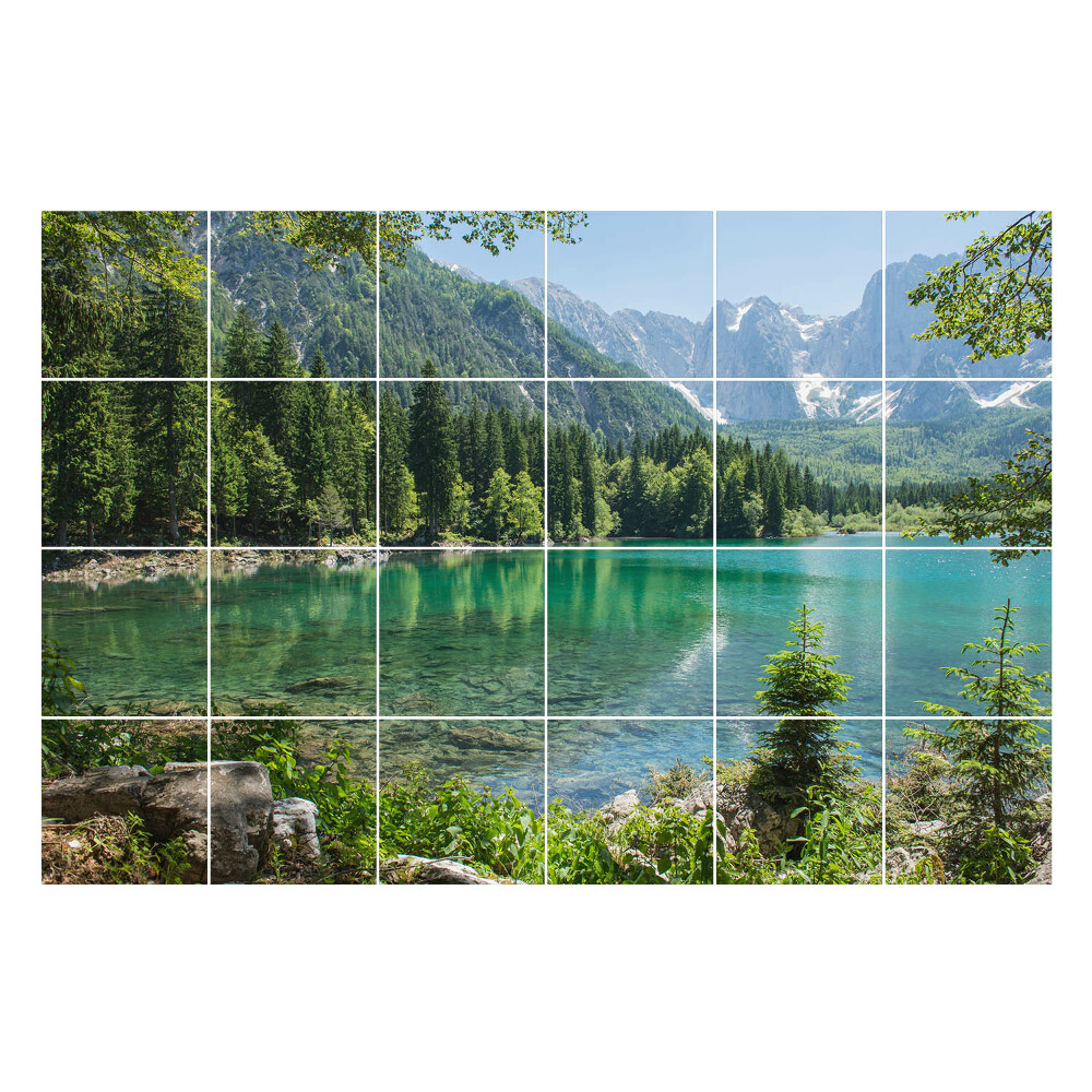 Fali csempe matrica Hegyi táj egy tóval