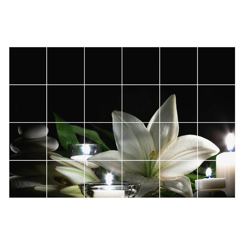 Fali csempe matrica Virágok és kövek a kompozícióban