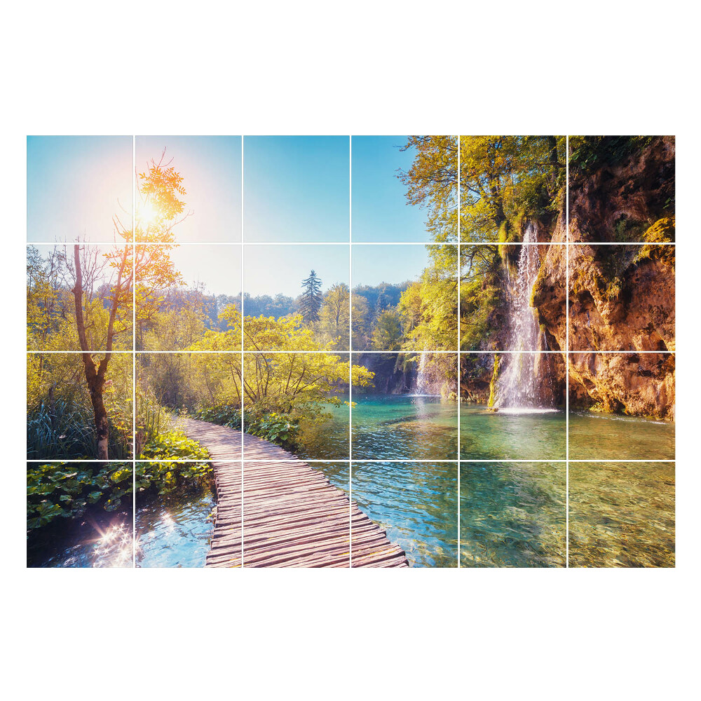 Fali csempe matrica Festői vízesés és ösvény