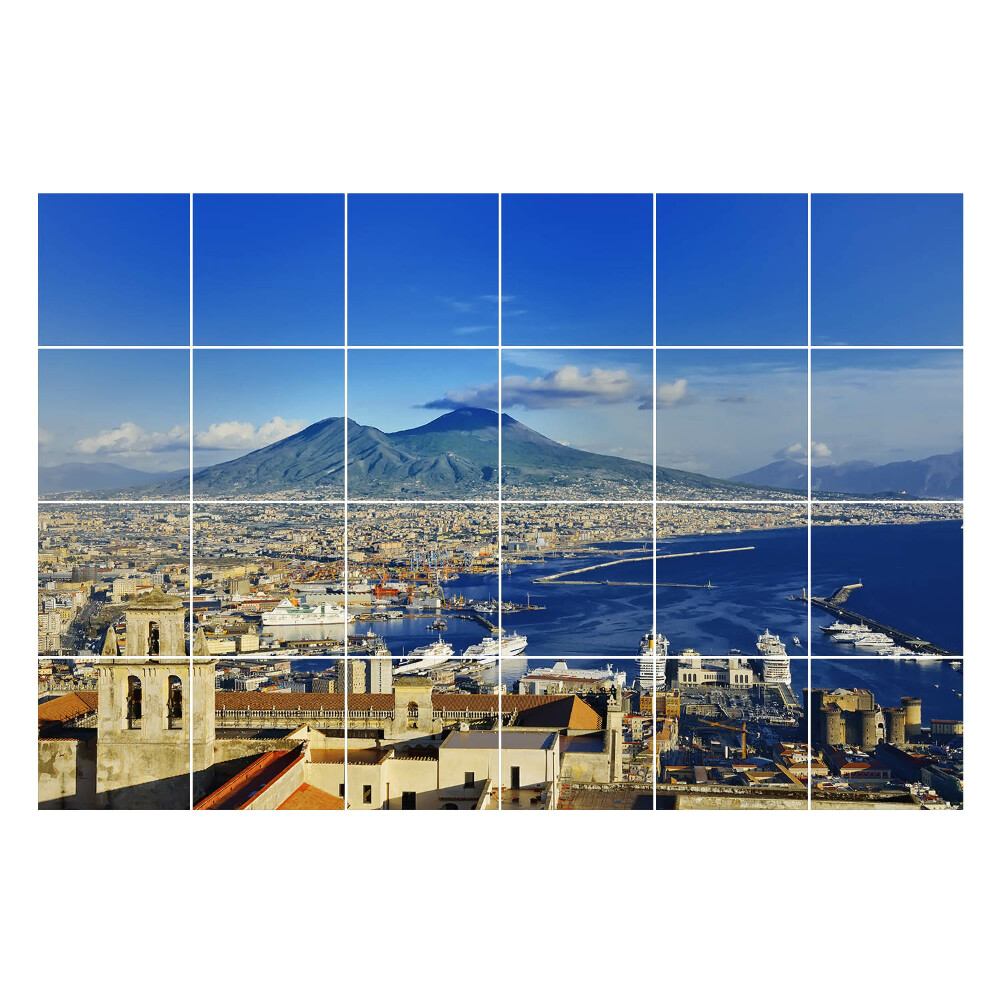 Fali csempe matrica Kilátás a városra és a vulkánra