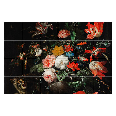 Fali csempe matrica Virágcsokor vadállattal