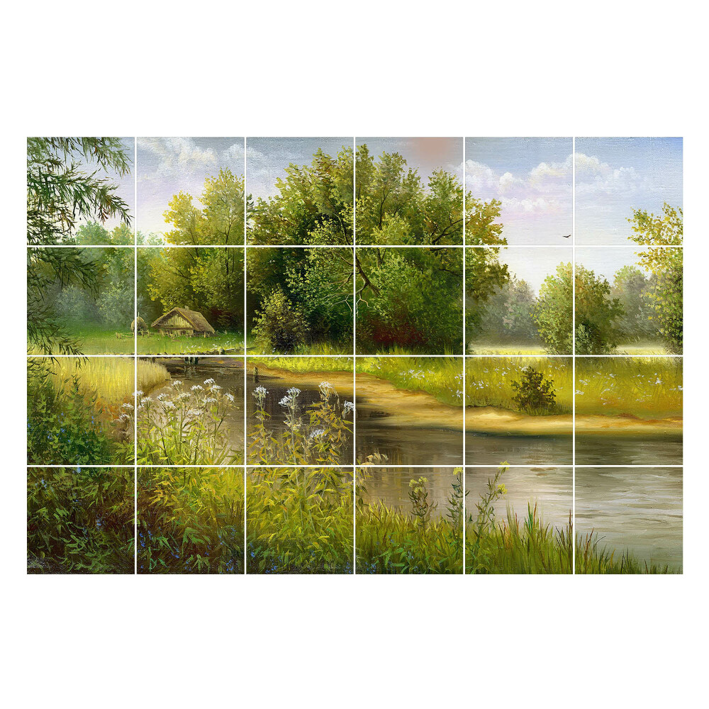 Öntapadós csempe matrica Idilli táj folyóval