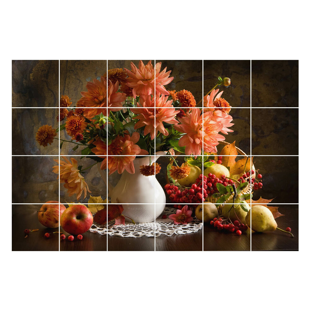 Öntapadós csempe matrica Virágok és gyümölcsök egy kompozícióban