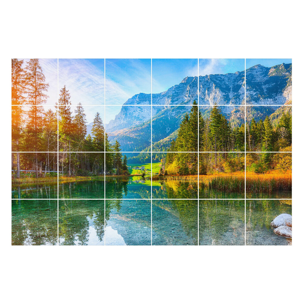 Fali csempe matrica Hegyi táj egy tóval