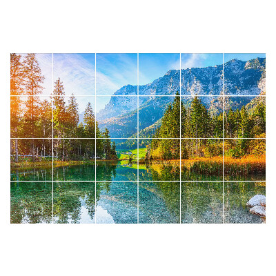 Fali csempe matrica Hegyi táj egy tóval