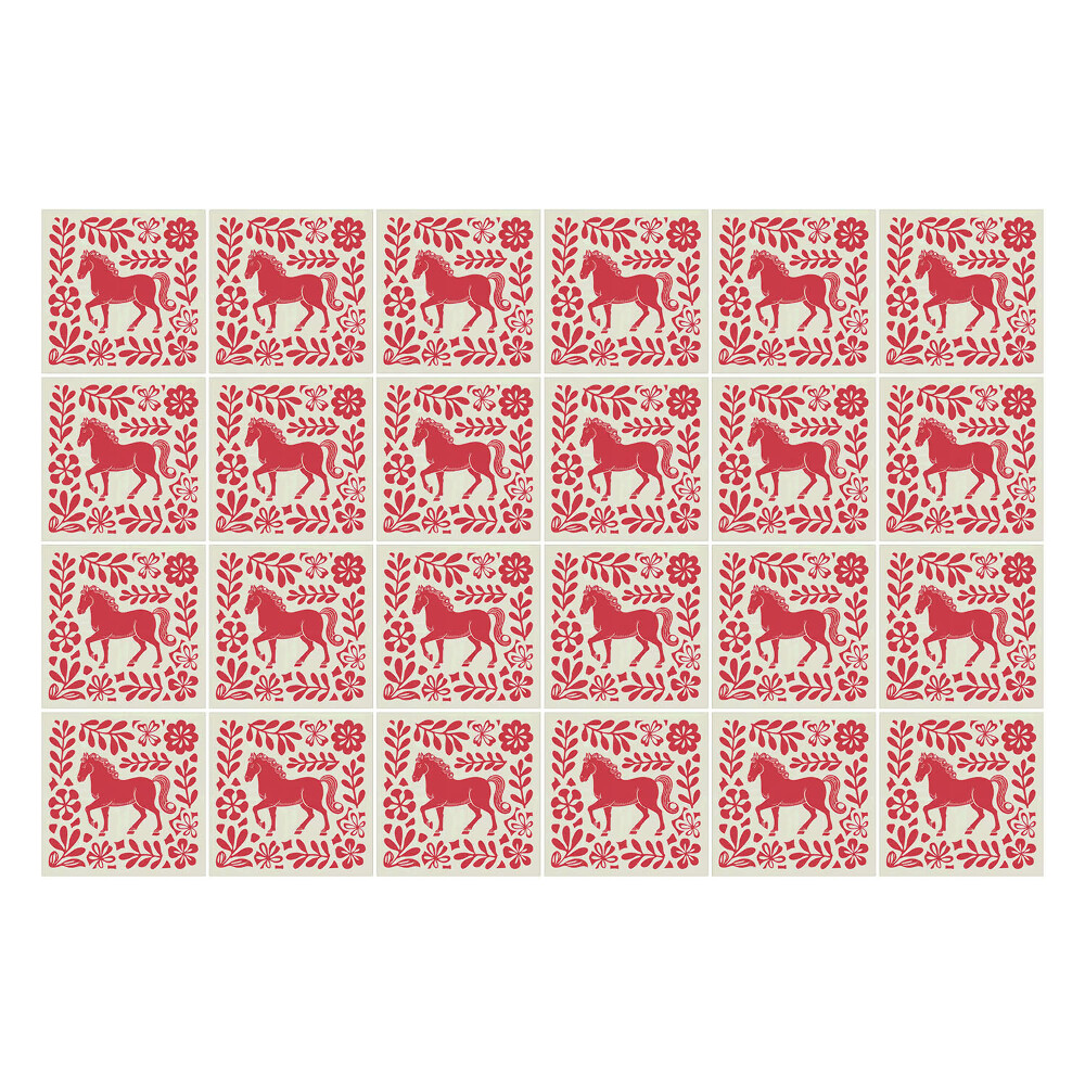 Fali csempe matrica Népi minta lovakkal