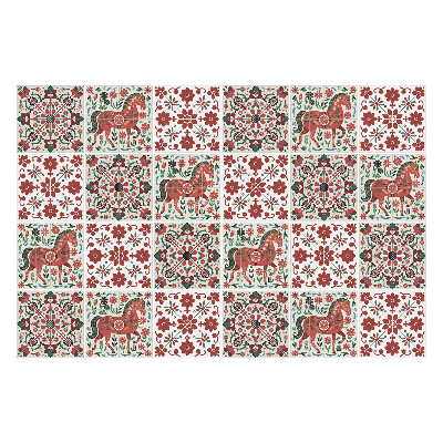 Fali csempe matrica Lovak és virágok folklórja