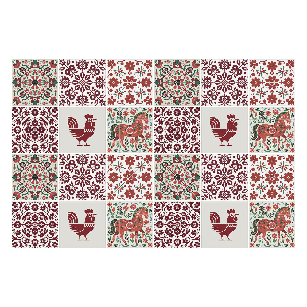 Konyha csempe matrica Csirkék és lovak virágokban