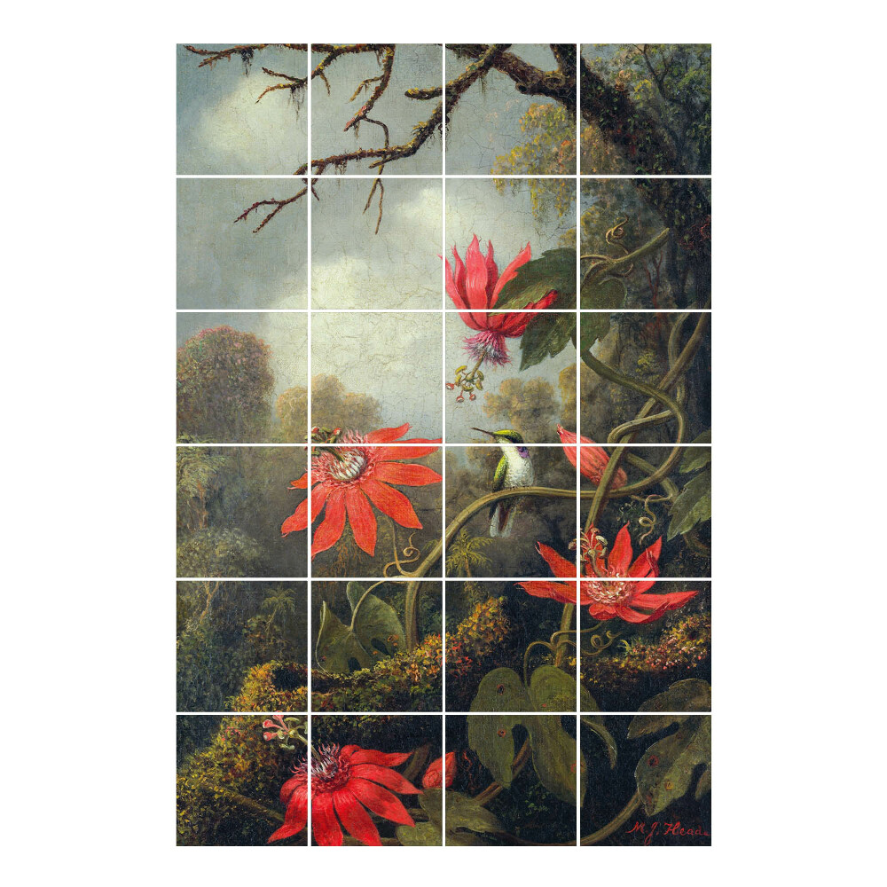 Csempematrica Virágok és egy kolibri az erdőben