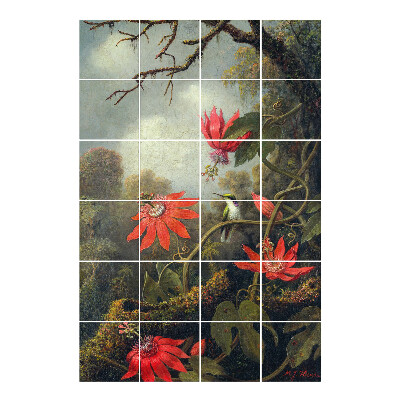 Csempematrica Virágok és egy kolibri az erdőben