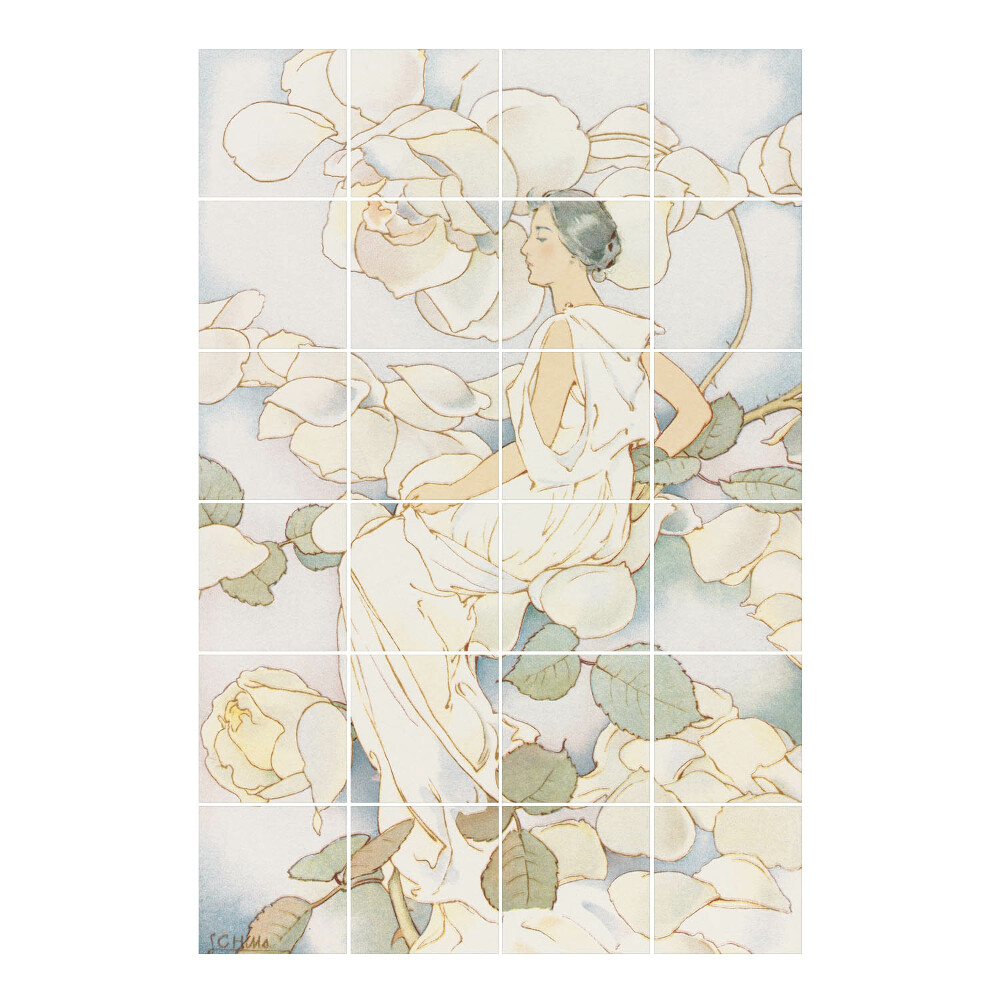 Csempematrica Nő a rózsák között