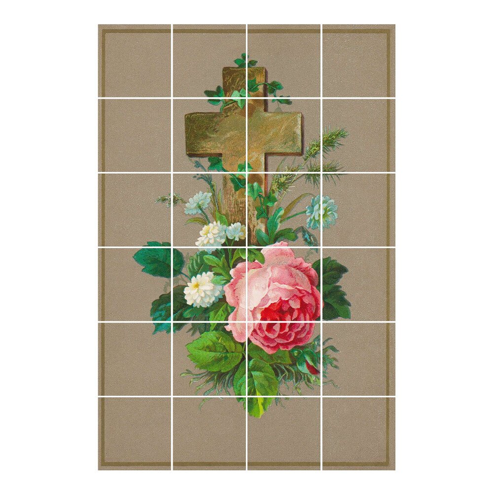 Csempe dekor matrica Virágokkal körülvett kereszt