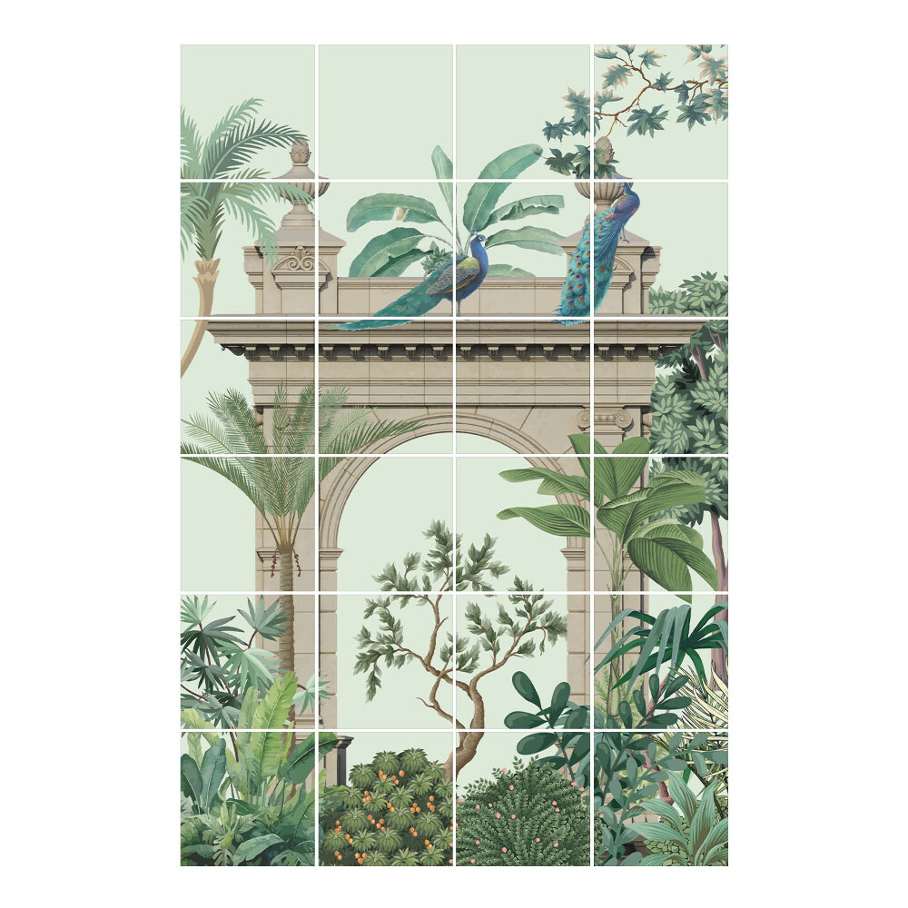 Csempe dekor matrica Trópusi paradicsom pávával