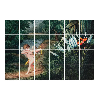 Csempe dekor matrica Ámor a virágok között