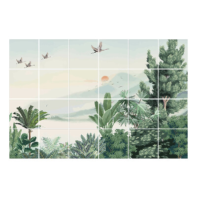 Csempe dekor matrica Trópusi táj madarakkal