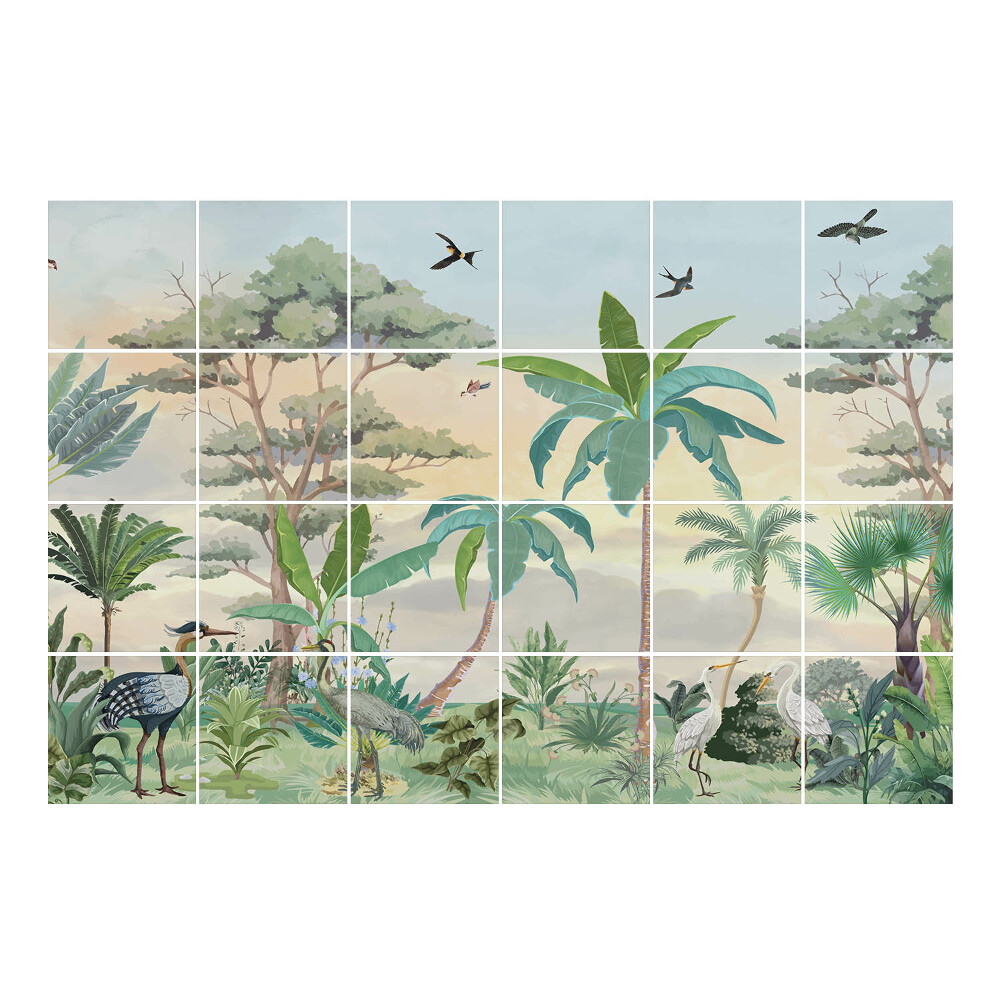 Csempefólia Trópusi táj madarakkal