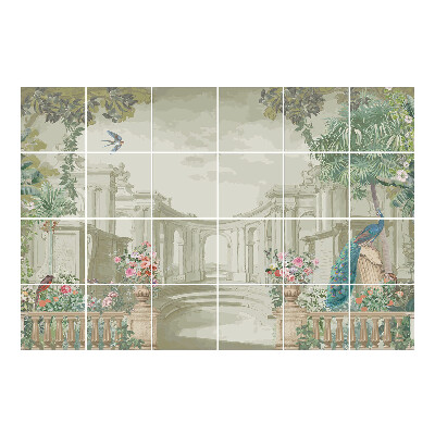 Csempe dekor matrica Trópusi táj egy pávával