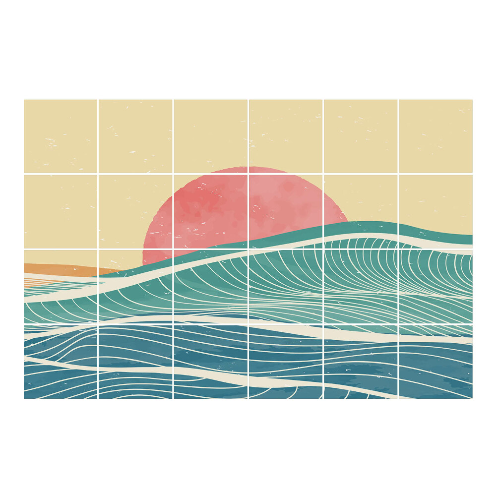 Csempe dekor matrica Hullámok és a felkelő nap