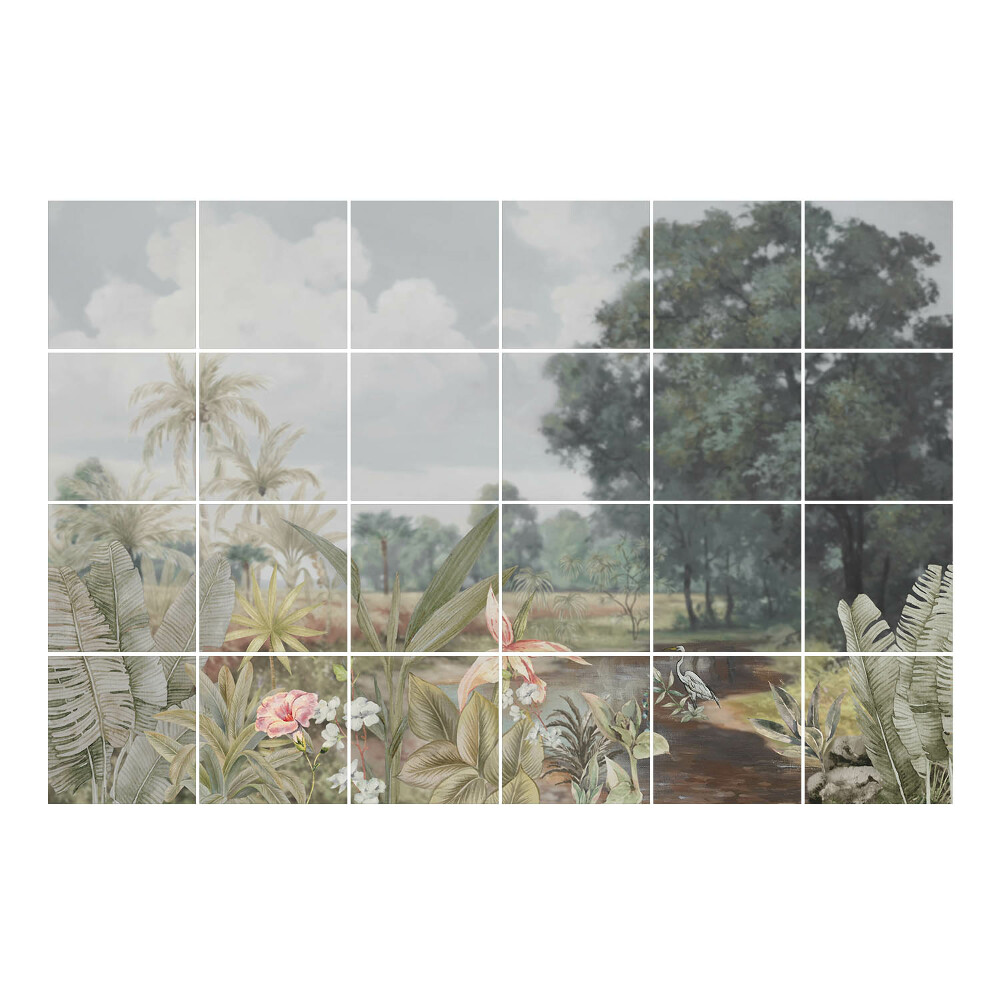 Csempefólia Trópusi táj madarakkal