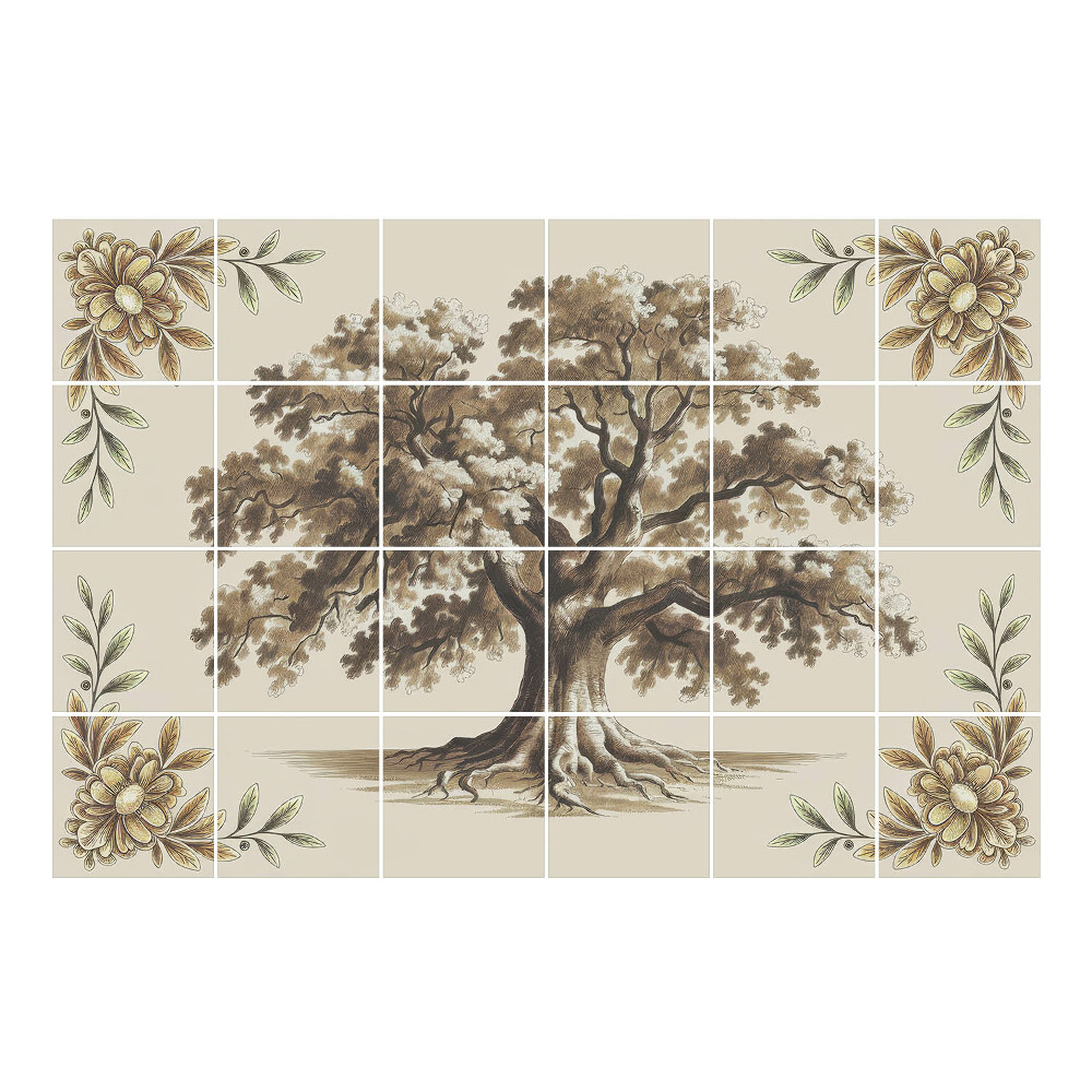 Vízálló csempe fólia Öreg tölgyfa díszekkel