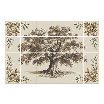 Vízálló csempe fólia Öreg tölgyfa díszekkel