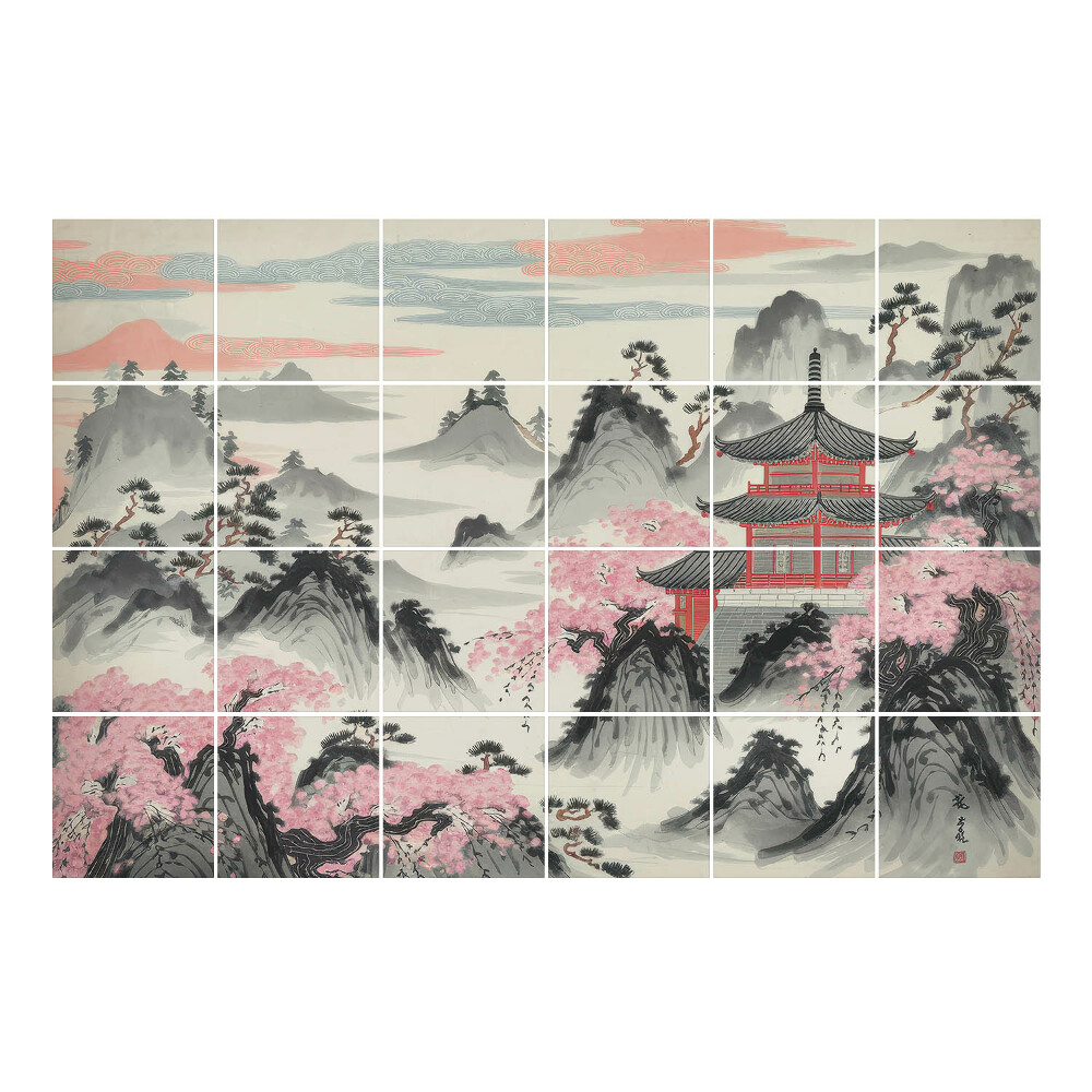 Csempe dekor matrica Pagodás tájkép