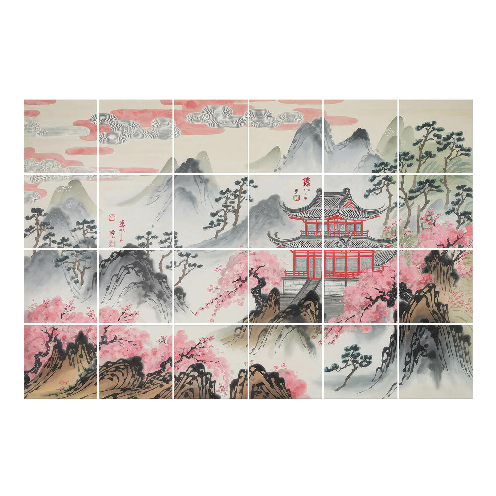 Vízálló csempe fólia Kínai építészet a hegyekben