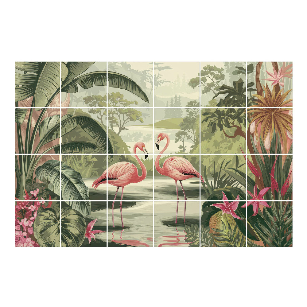 Csempe dekor matrica Flamingók egy trópusi paradicsomban