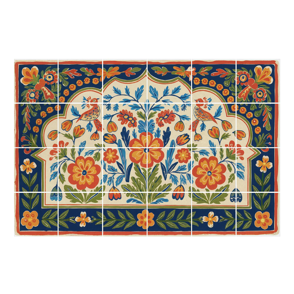 Csempe dekor matrica Virágmotívum madarakkal