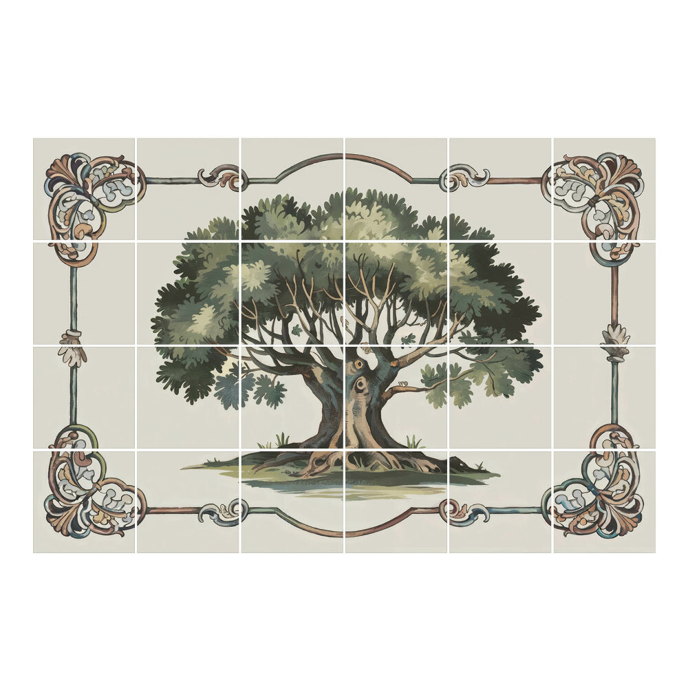 Csempefólia Egy fa díszes keretben