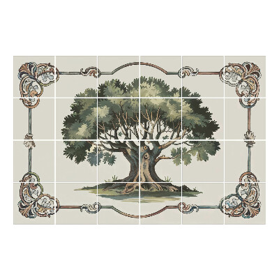 Csempefólia Egy fa díszes keretben