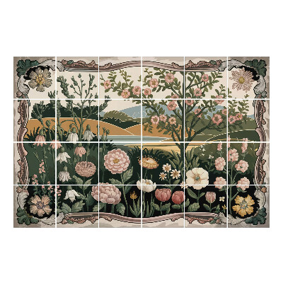 Csempe dekor matrica Virágos táj fákkal