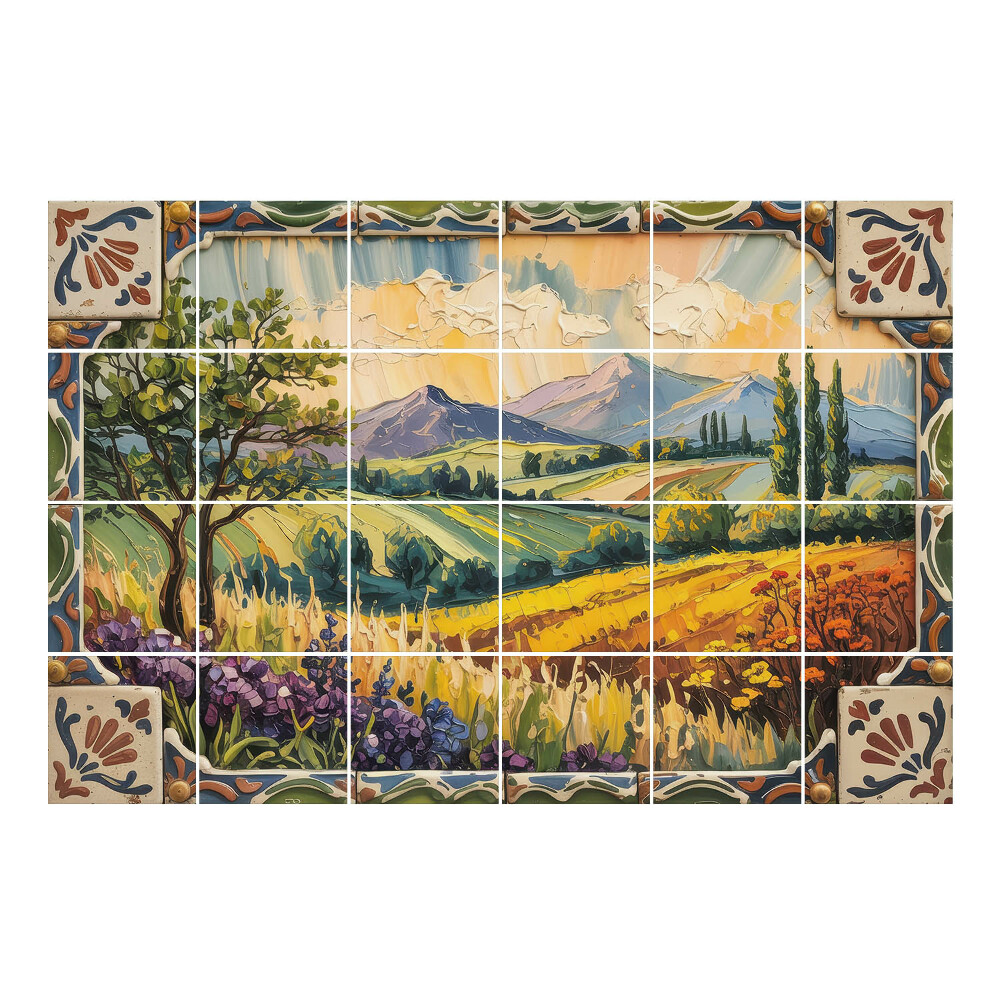 Vízálló csempe fólia Tájkép hegyekkel és fákkal