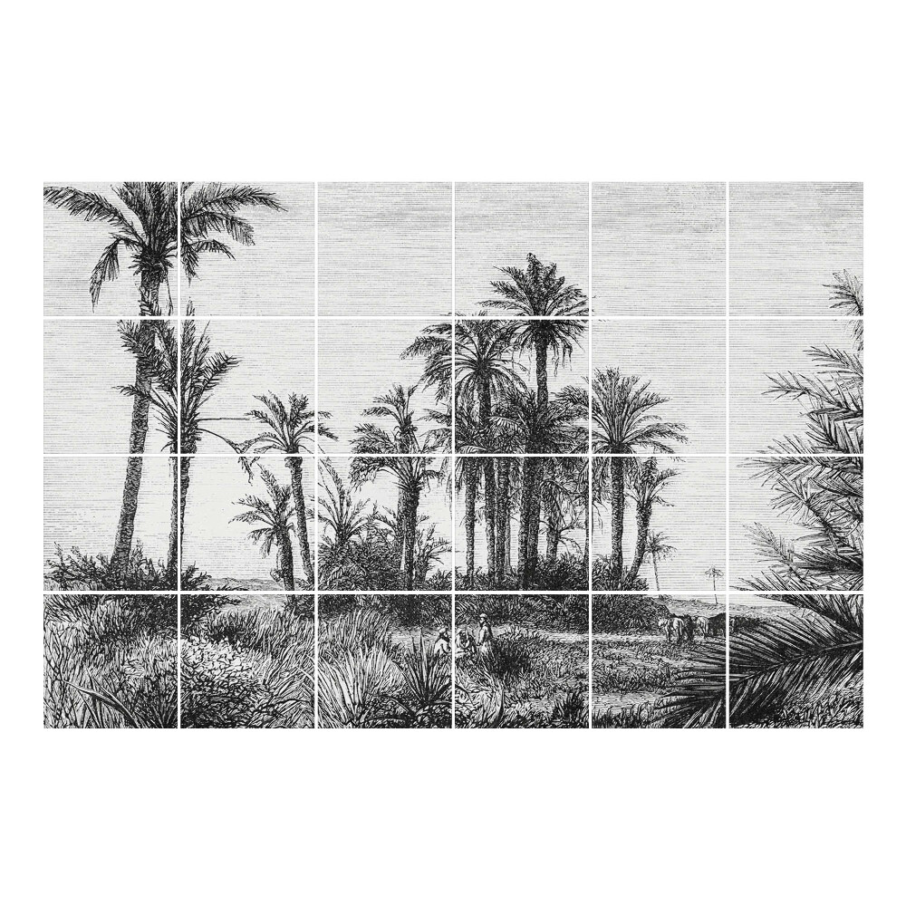 Csempe dekor matrica Pálmafák a tájban