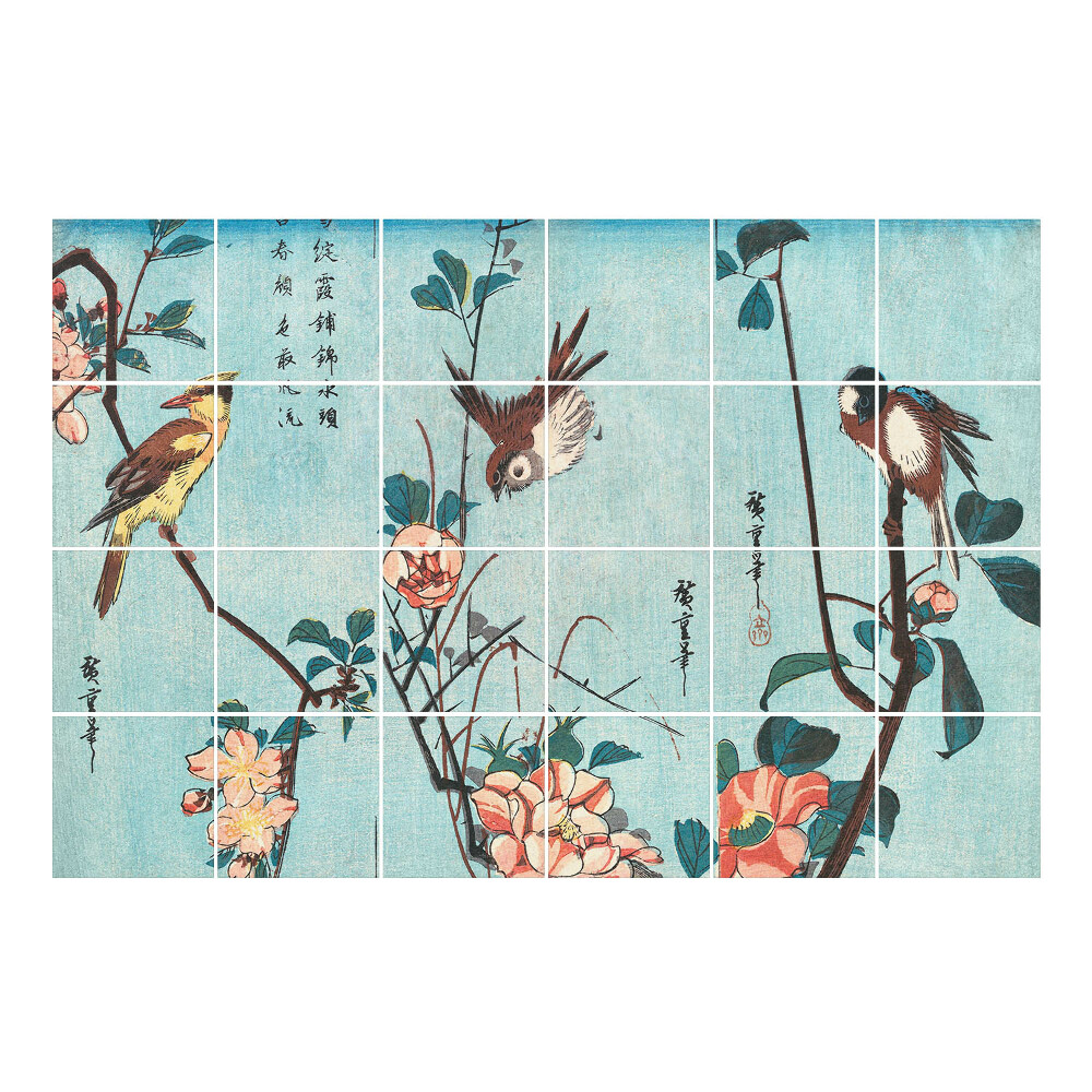 Vízálló csempe fólia Madarak a virágágakon