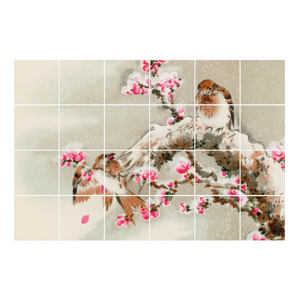 Csempe dekor matrica Madarak egy virágzó ágon