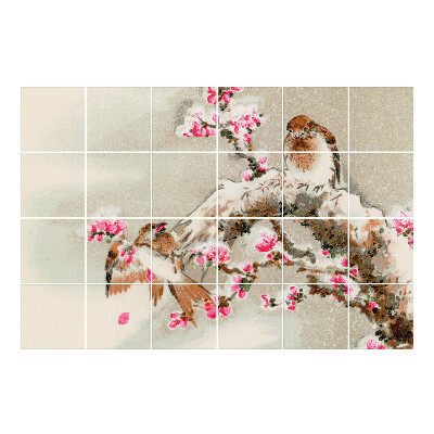 Csempe dekor matrica Madarak egy virágzó ágon