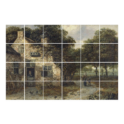 Vízálló csempe fólia Vidéki táj egy házikóval