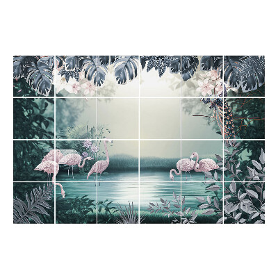 Vízálló csempe fólia Trópusi táj madarakkal