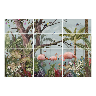 Csempe dekor matrica Trópusi táj flamingókkal