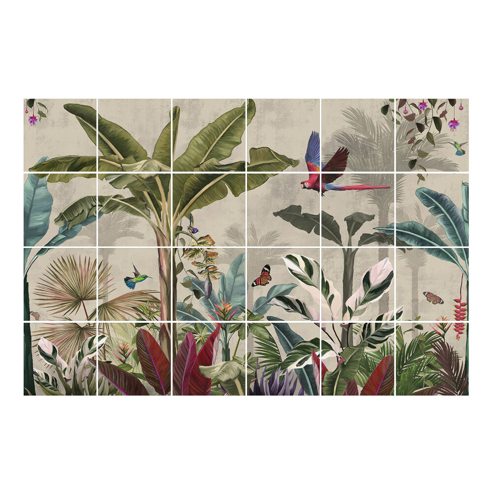 Vízálló csempe fólia Trópusi táj madarakkal
