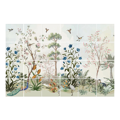 Csempe dekor matrica Virágos táj madarakkal