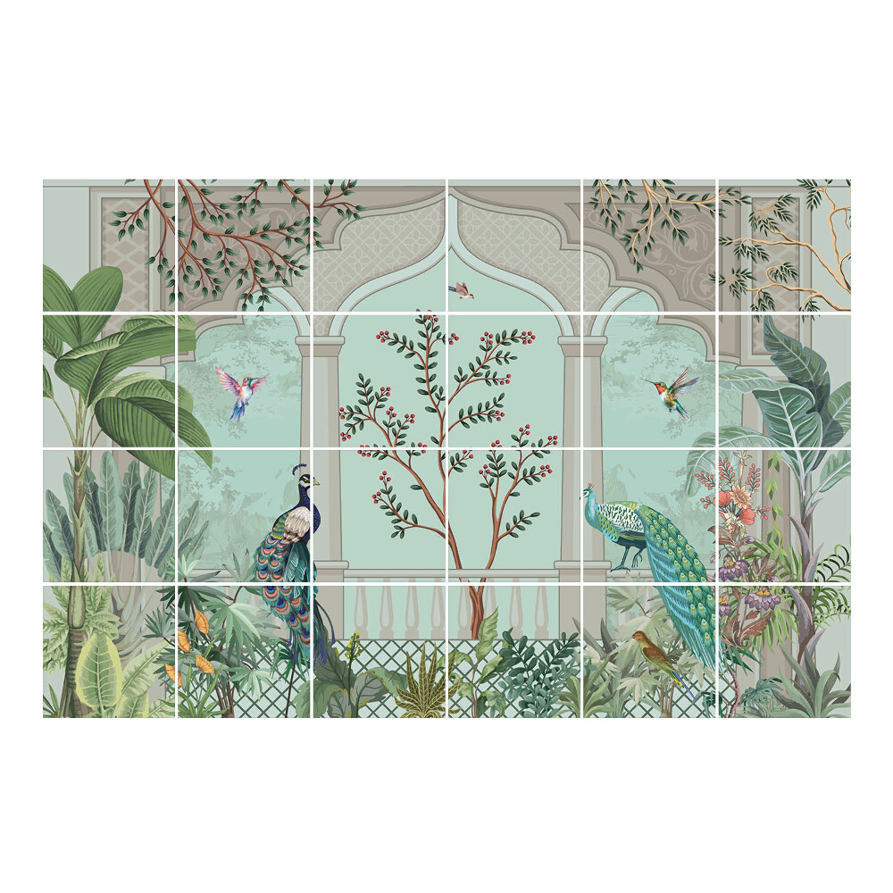 Vízálló csempe fólia Egzotikus kert madarakkal